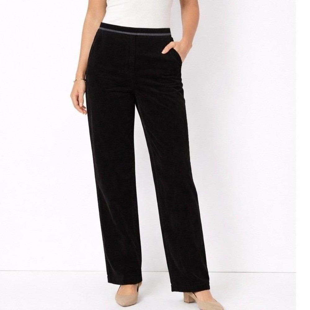 Hearts of Palm Corduroy Pants Women Size 14 Black Straight Leg Stretch Mid Rise